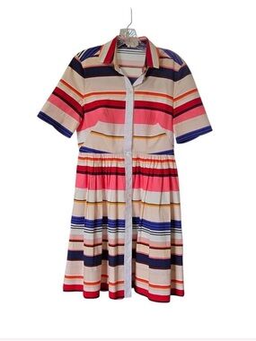 Kate Spade Striped Short-Sleeve Shirt Dress in Pink and Navy. Pockets. NWOT